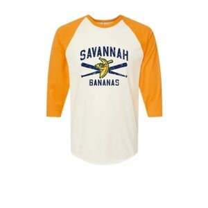 Savannah Bananas Baseball Raglan Shirt Small White Yellow 100% Cotton